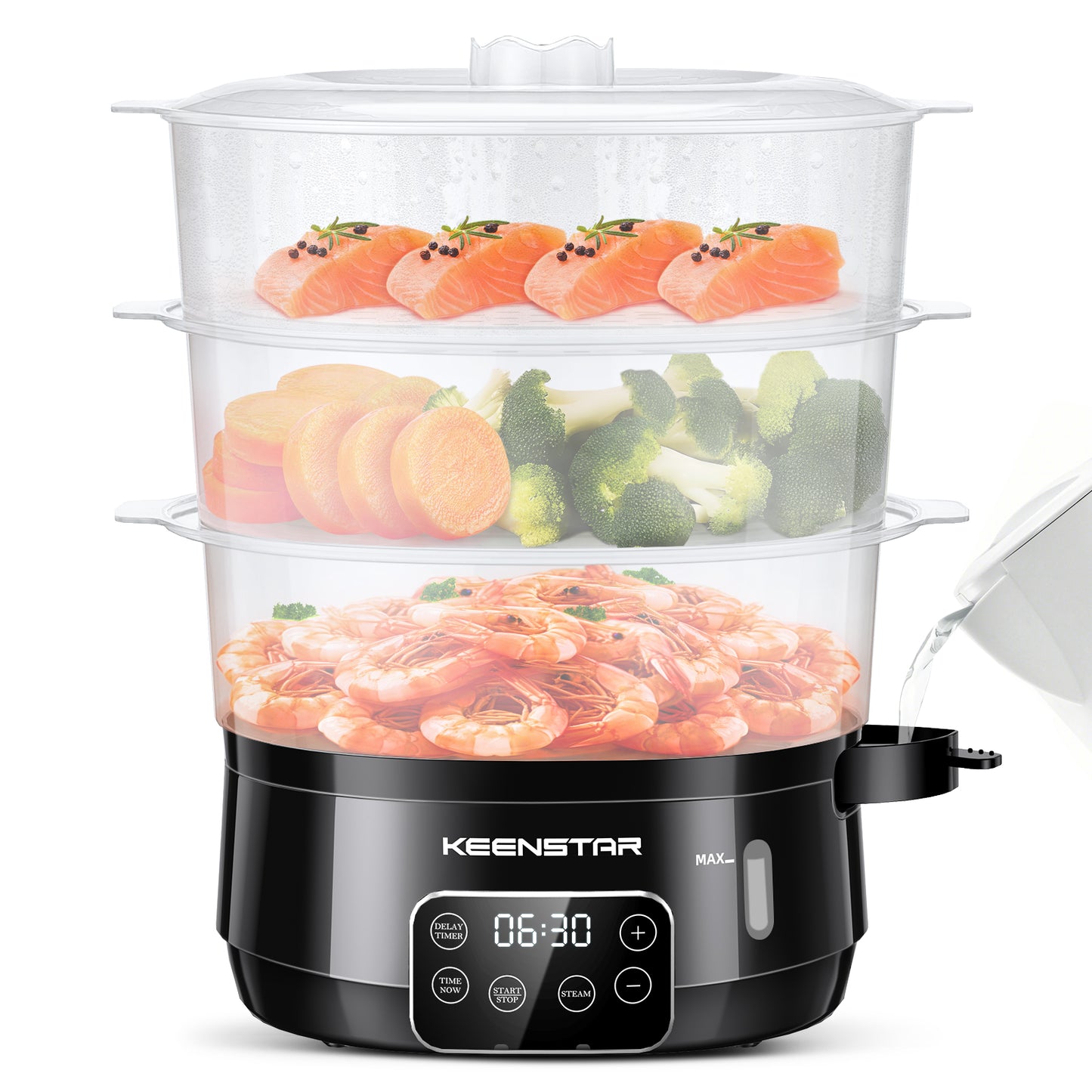 13.7QT Electric Food Steamer for Cooking, 3 Tiers BPA-Free Baskets Vegetable Steamer, Digital Steamer with Appointment