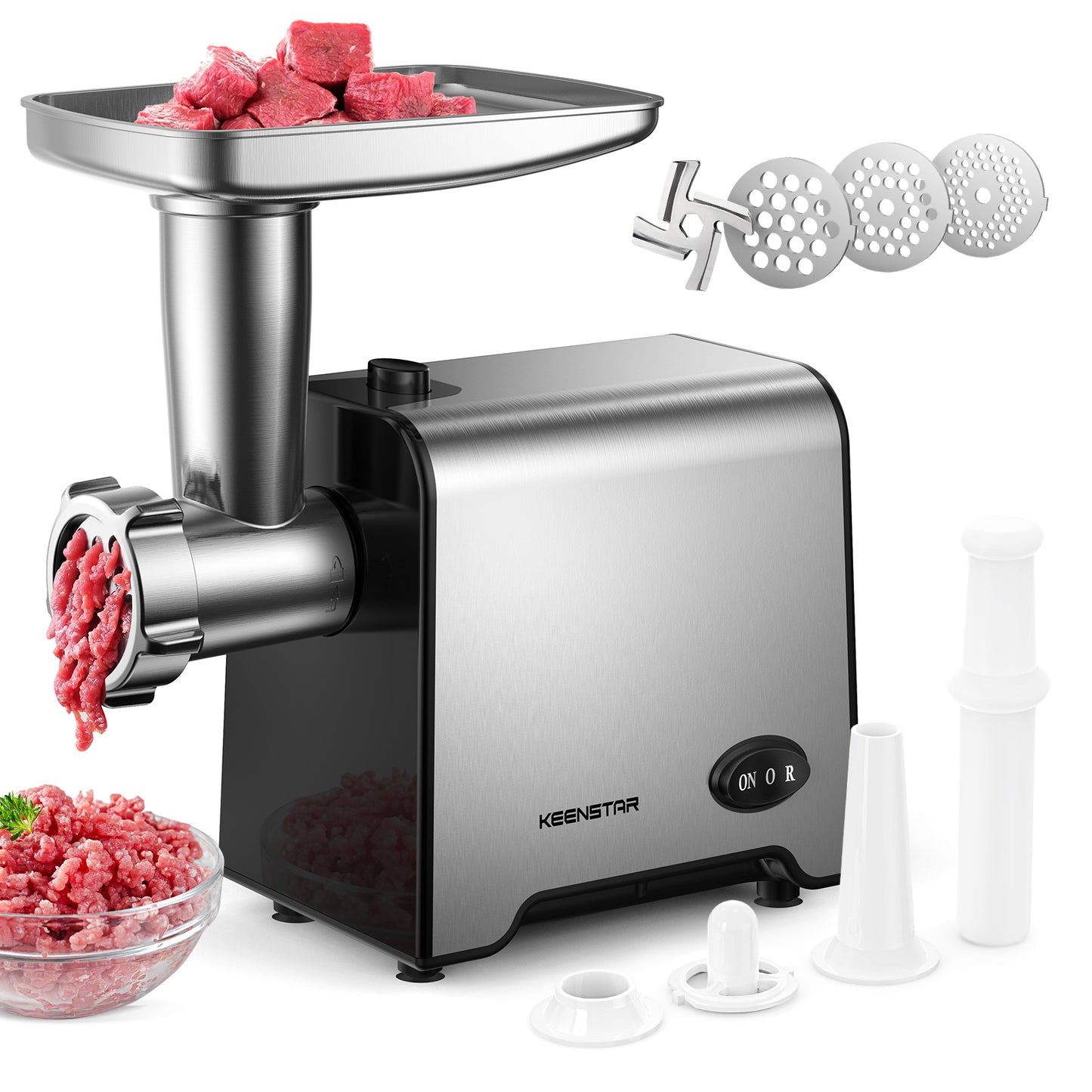 Electric Meat Grinder, Sausage Stuffer Maker 3000W Max Food Grinder with Sharp Blade & 2 Plates, Sausage Stuffer Tubes & Kubbe Kit, Heavy Duty Meat Mincer Machine for Home Kitchen Use