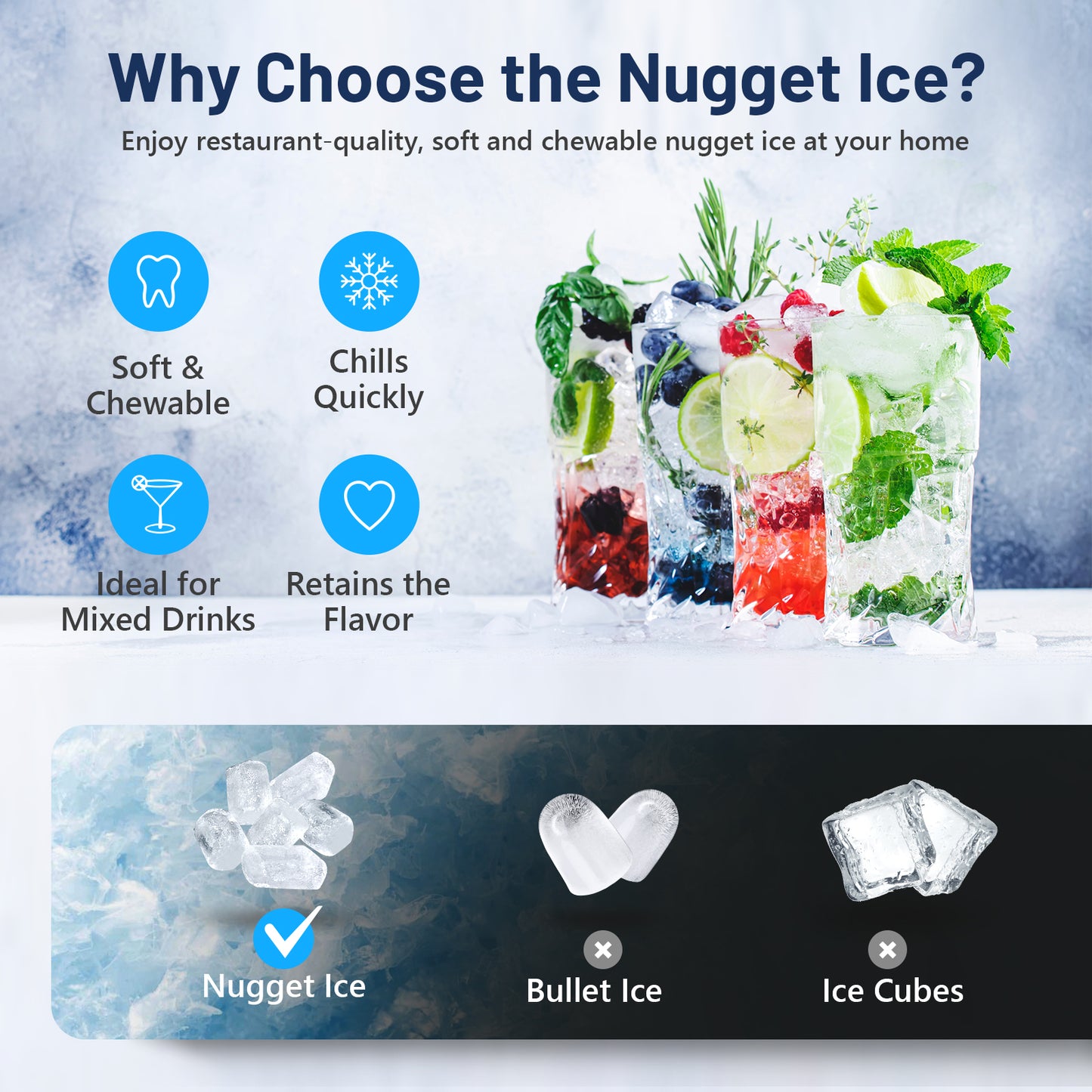 Keenstar Nugget Ice Maker Countertop, 40lbs/24H, Pebble Ice Maker with Soft Chewable Ice, Self Cleaning Sonic Ice Machine, Stainless Steel with Touch Screen, Compact Design for Home Office Bar Party