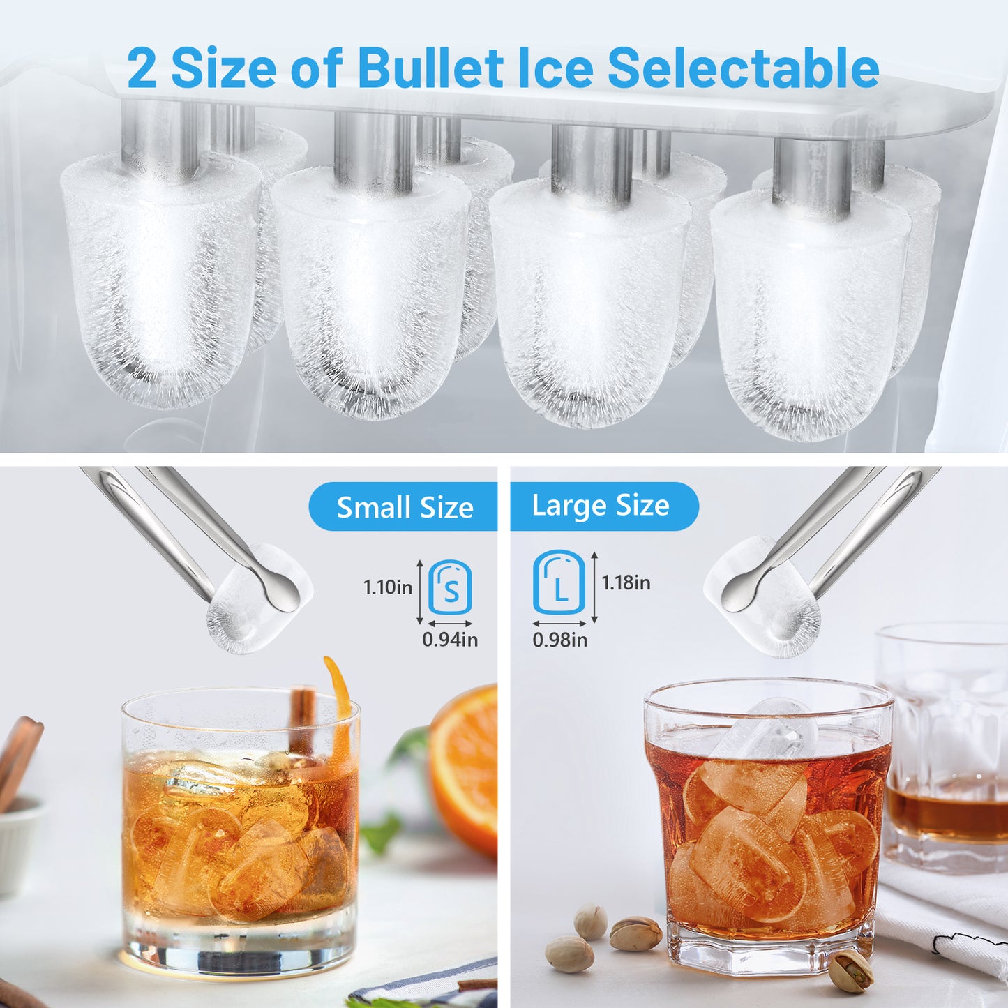 Countertop Ice Maker, Portable Ice Maker Machine 26.5lbs/24Hrs, 8 Bullet Ice Ready in 6 Mins, Self-Cleaning Handheld Ice Maker