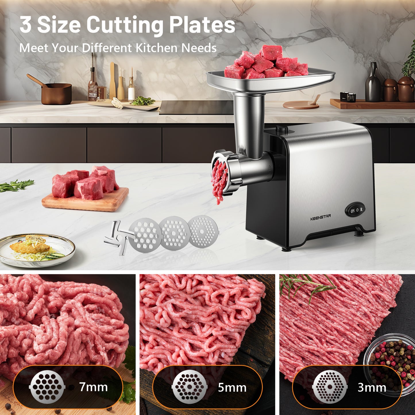 Electric Meat Grinder, Sausage Stuffer Maker 3000W Max Food Grinder with Sharp Blade & 2 Plates, Sausage Stuffer Tubes & Kubbe Kit, Heavy Duty Meat Mincer Machine for Home Kitchen Use