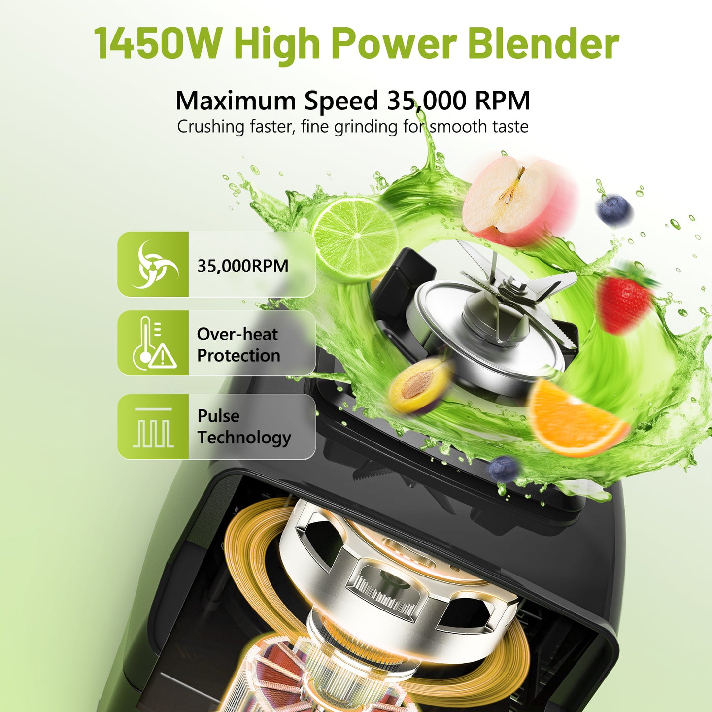 Blenders for Kitchen, Professional 1450W Countertop Blender for Crush Ice, 68Oz Blender for Smoothies, 10 Speed Control, BPA-Free Container, 8 Titanium Stainless Steel Blade for Frozen Fruit, Veggies