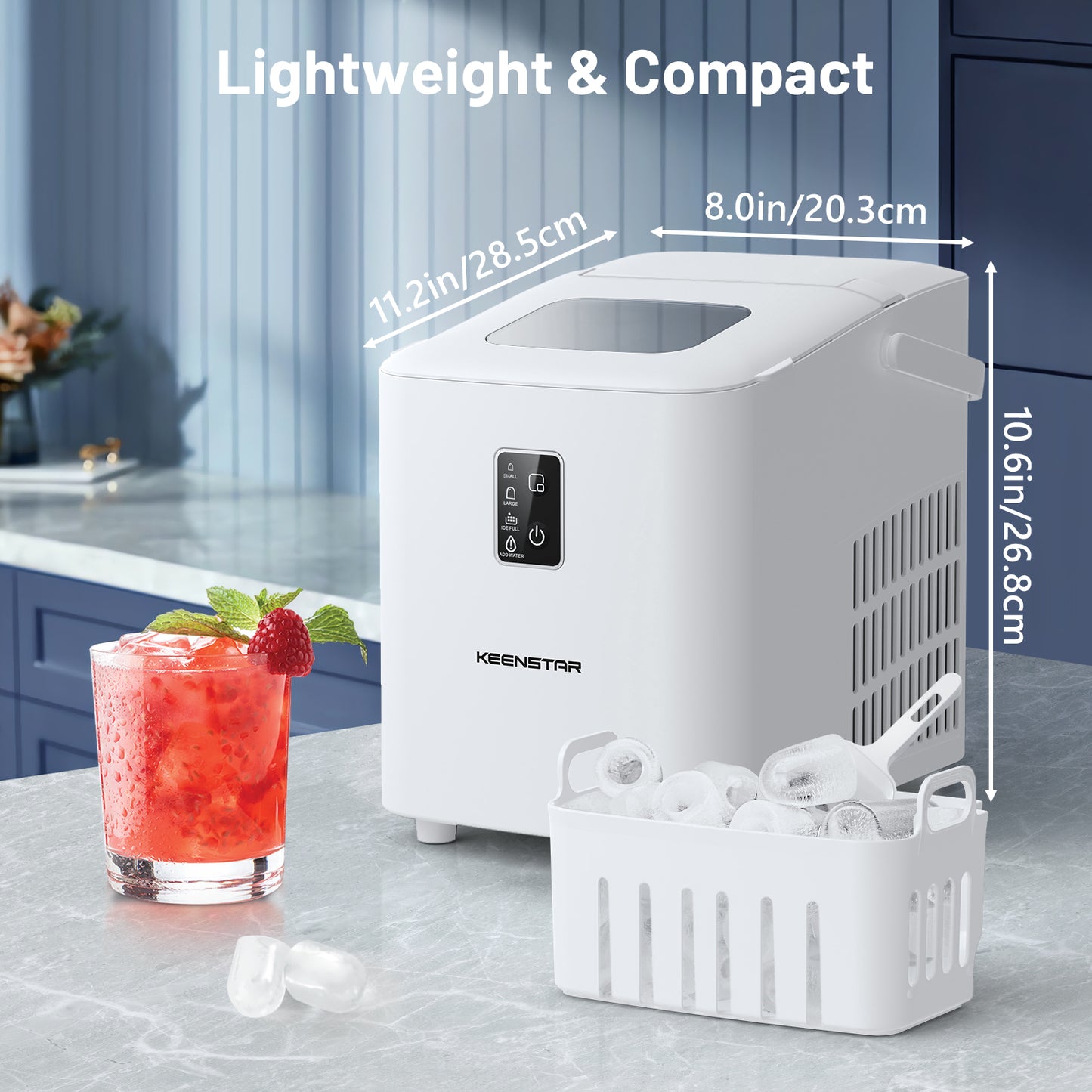 Countertop Ice Maker, Portable Ice Maker Machine 26.5lbs/24Hrs, 8 Bullet Ice Ready in 6 Mins, Self-Cleaning Handheld Ice Maker