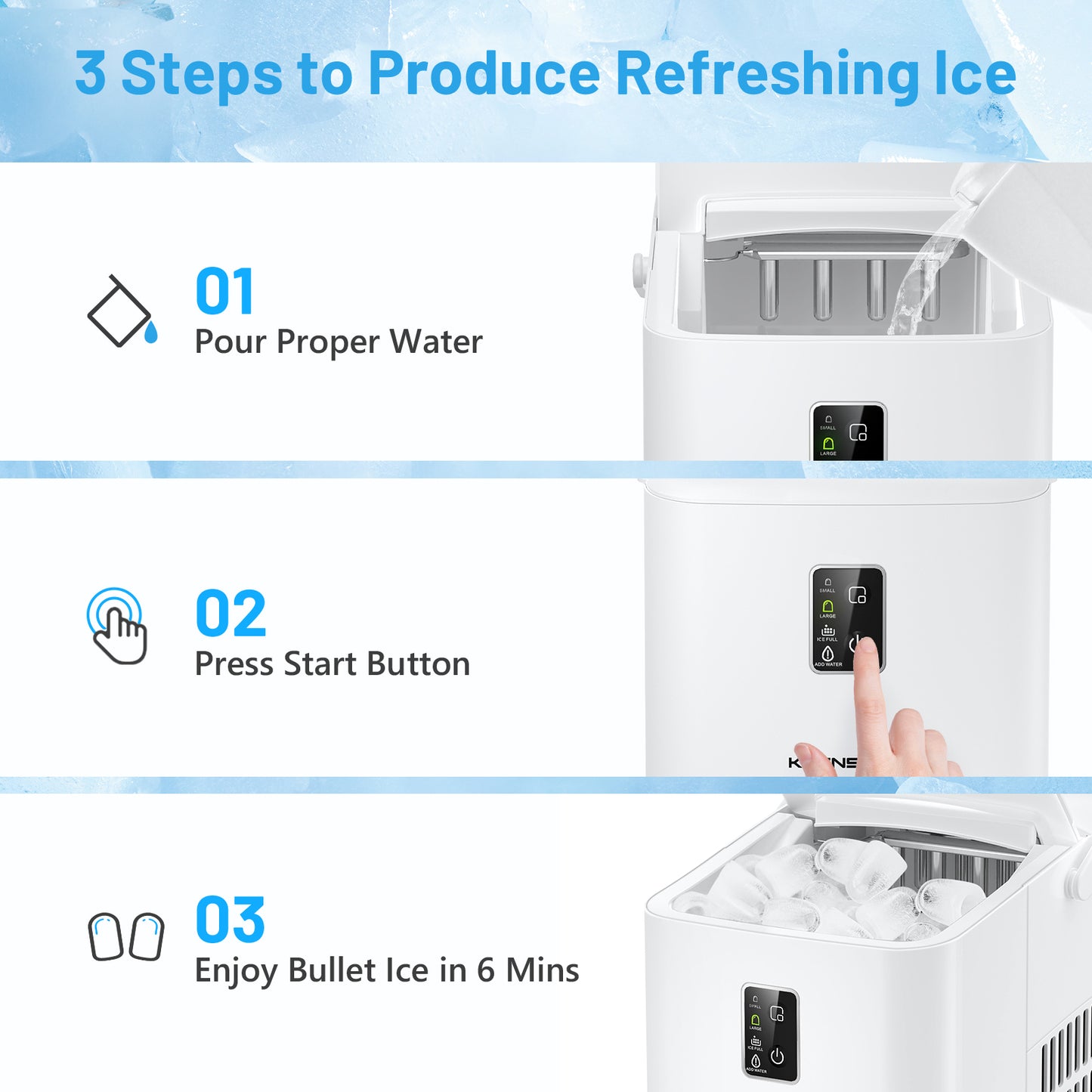 Countertop Ice Maker, Portable Ice Maker Machine 26.5lbs/24Hrs, 8 Bullet Ice Ready in 6 Mins, Self-Cleaning Handheld Ice Maker