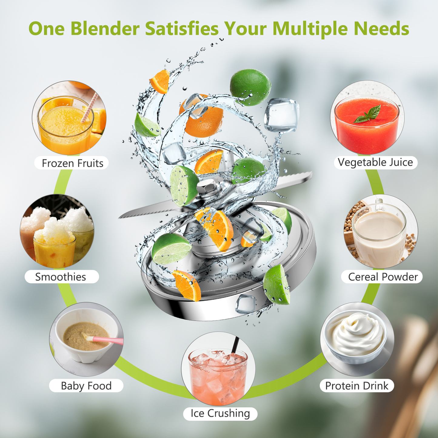 Blenders for Kitchen, Professional 1450W Countertop Blender for Crush Ice, 68Oz Blender for Smoothies, 10 Speed Control, BPA-Free Container, 8 Titanium Stainless Steel Blade for Frozen Fruit, Veggies